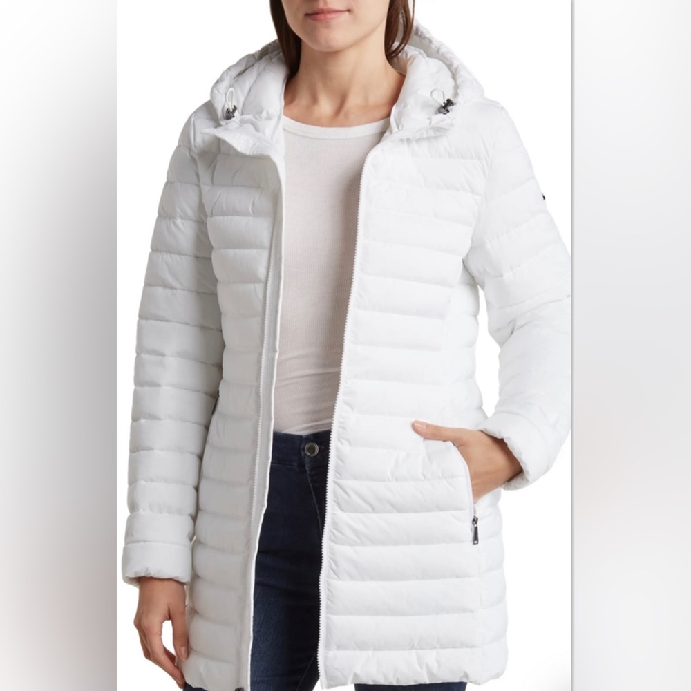 BCBG Zip Front Puffer White Waterproof Feather Free Eco Friendly Jacket - XL
